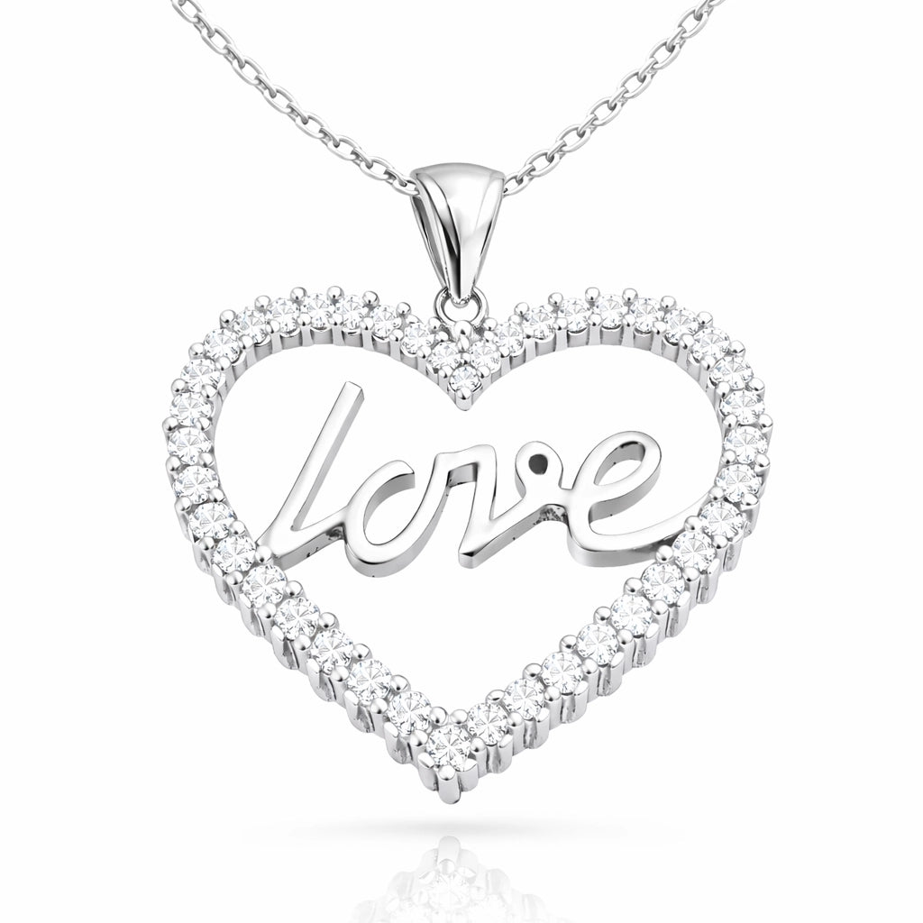 Gümüş Taşlı Love Bayan Kolye