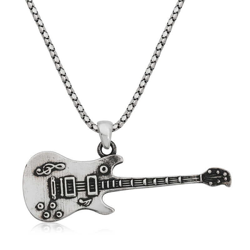 Gümüş Elektro Gitar Erkek Kolye