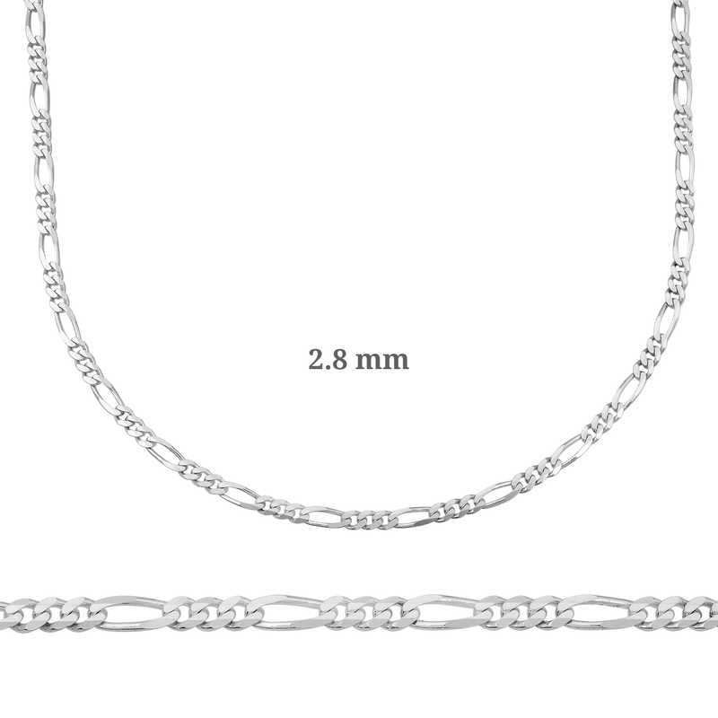 2.8 mm Gümüş Figaro Zincir - 0.80 mikron