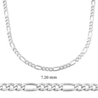 7.20 mm Gümüş Figaro Zincir - 200 mikron