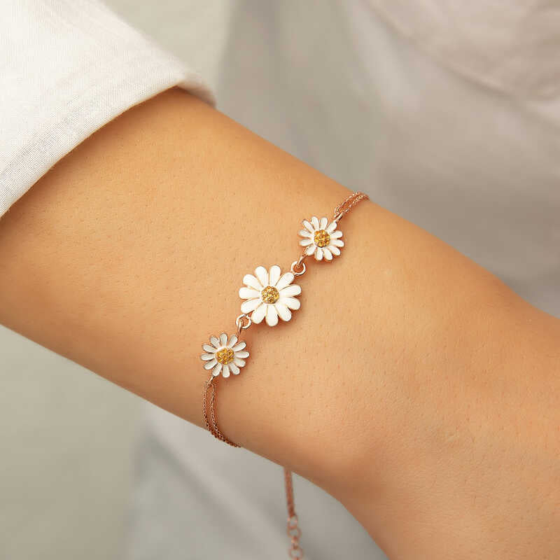 Gümüş Rose Üçlü Papatya Bileklik