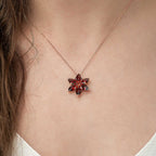 Gümüş Rose Kırmızı Lotus Çiçeği Kolye