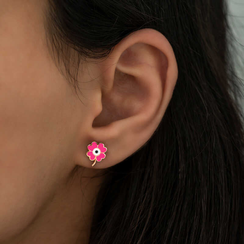 Gümüş Fosforlu Pembe Yonca Küpe