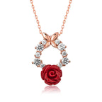 Gümüş Rose Kırmızı Gül Kolye