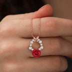 Gümüş Rose Kırmızı Gül Kolye