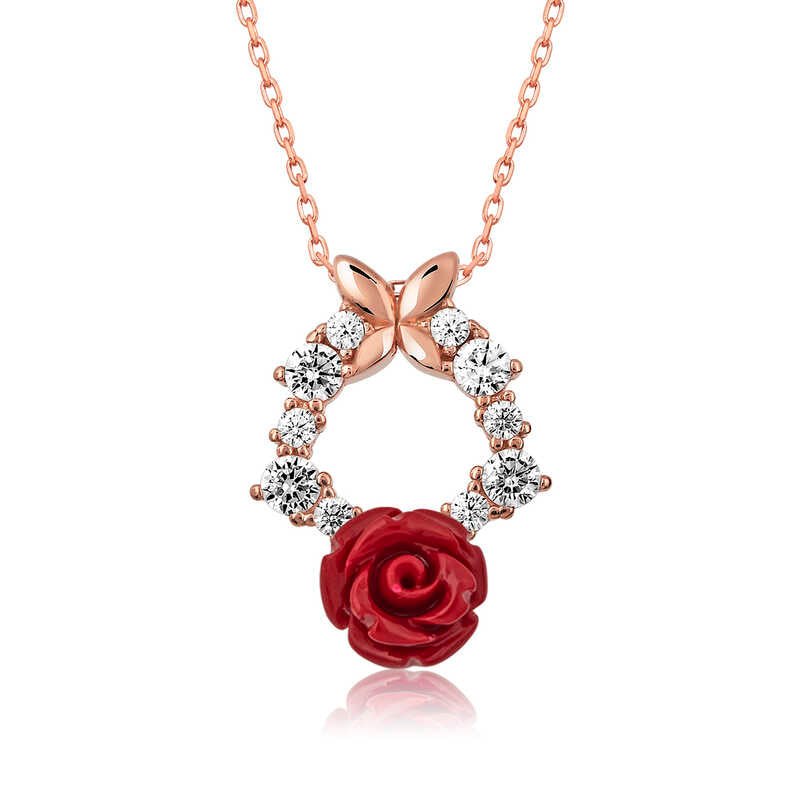 Gümüş Rose Kırmızı Gül Kolye