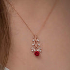 Gümüş Rose Kırmızı Gül Kolye