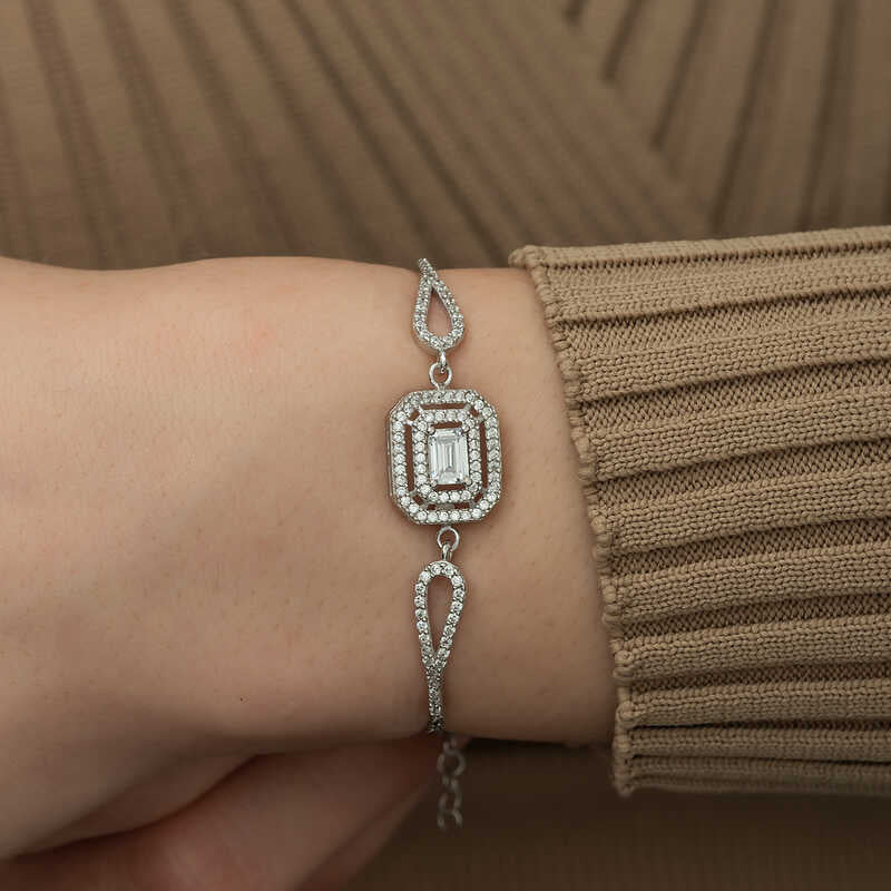Gümüş Dikdörtgen Baget Bileklik
