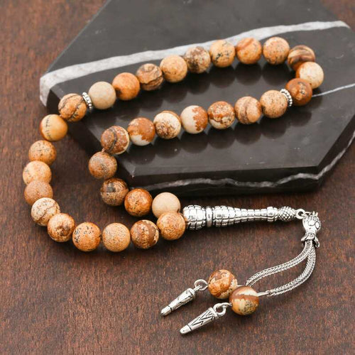 Doğaltaş Metal Püsküllü Jasper Taşı Tesbih