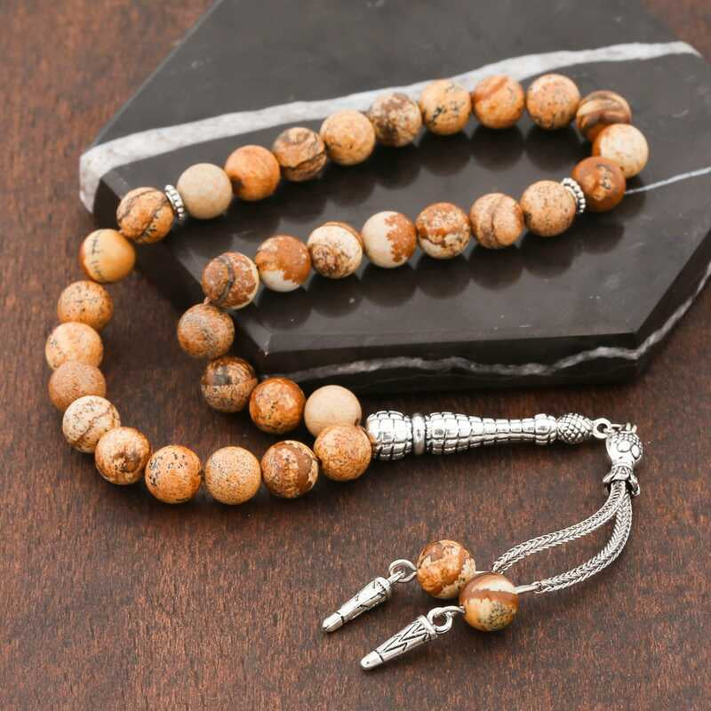 Doğaltaş Metal Püsküllü Jasper Taşı Tesbih