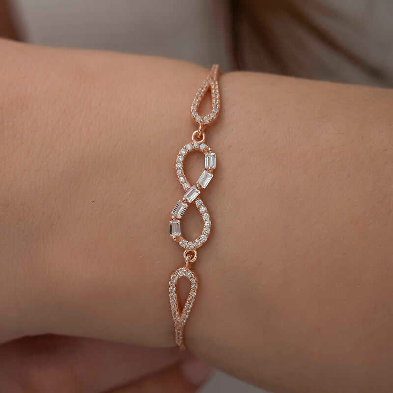 Gümüş Rose Baget Taşlı Sonsuzluk Bileklik