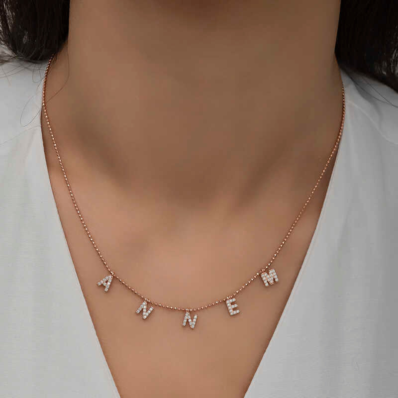 Gümüş Rose Annem Yazılı Bayan Kolye