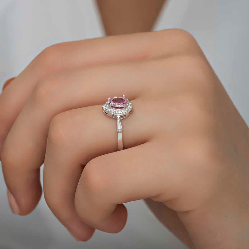 Gümüş Pembe Damla Taşlı Kadın Yüzük