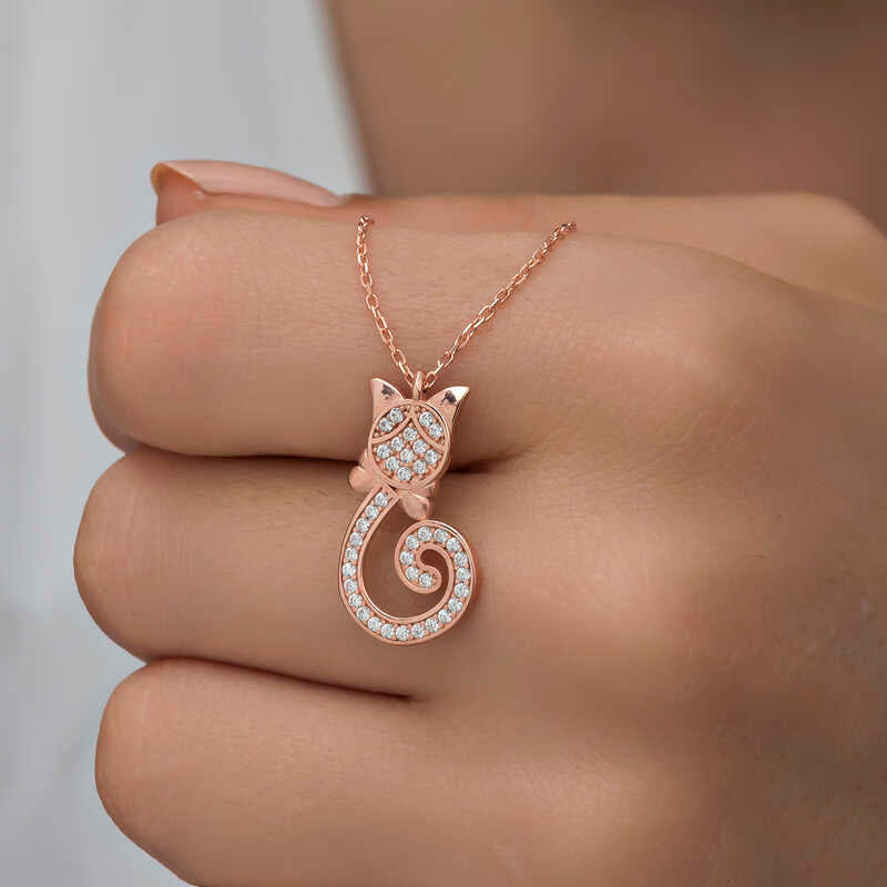 Gümüş Rose Kedi Kadın Kolye