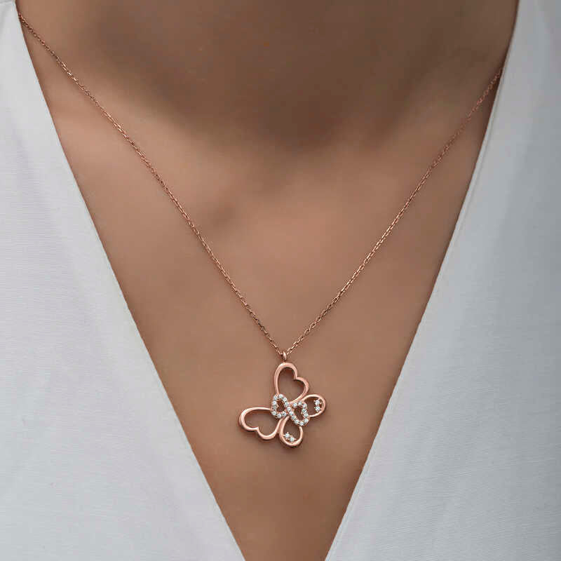 Gümüş Rose Sonsuzluk Kelebek Kadın Kolye