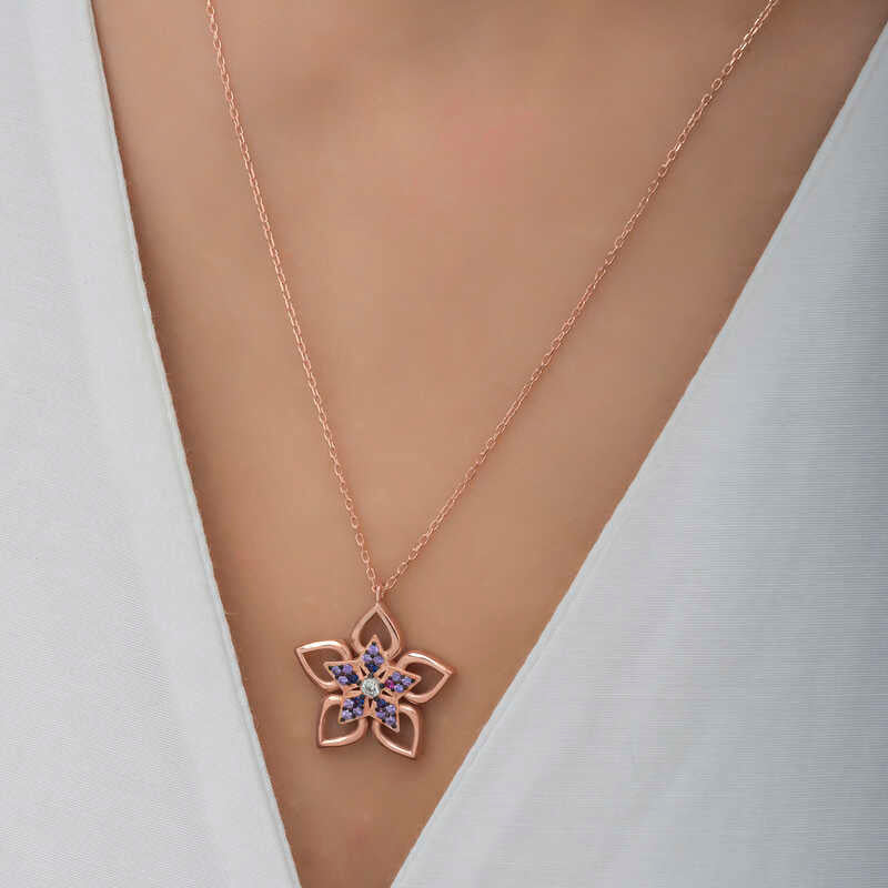 Gümüş Rose Çiçek Kadın Kolye